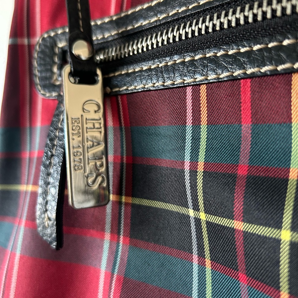 Classic Red Plaid Tote Handbag with Black Trim - Picture 2 of 4